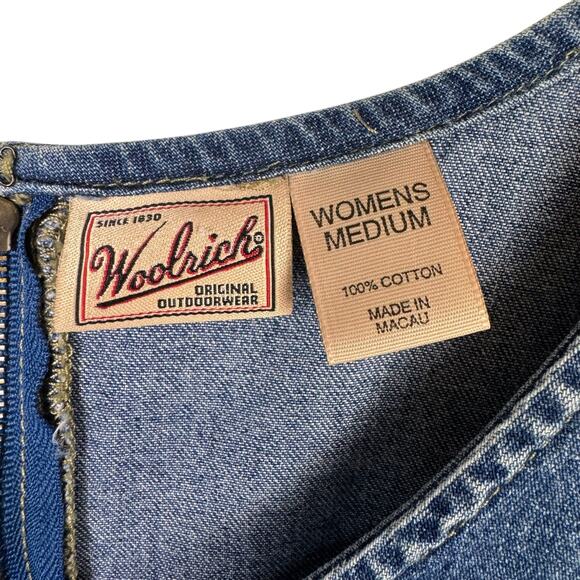 Vintage Woolrich 90s Sleeveless 100% Cotton Denim Layering Midi Dress Pockets - Picture 8 of 9